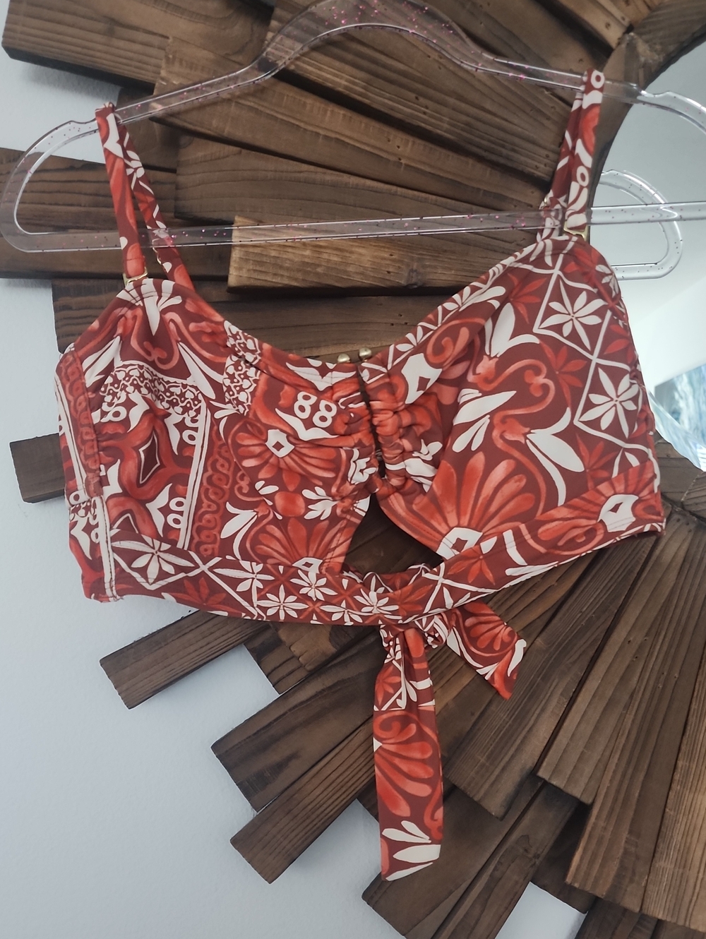 NEW! Shade & Shore SZ XL Terracotta and White Floral Bikini Top